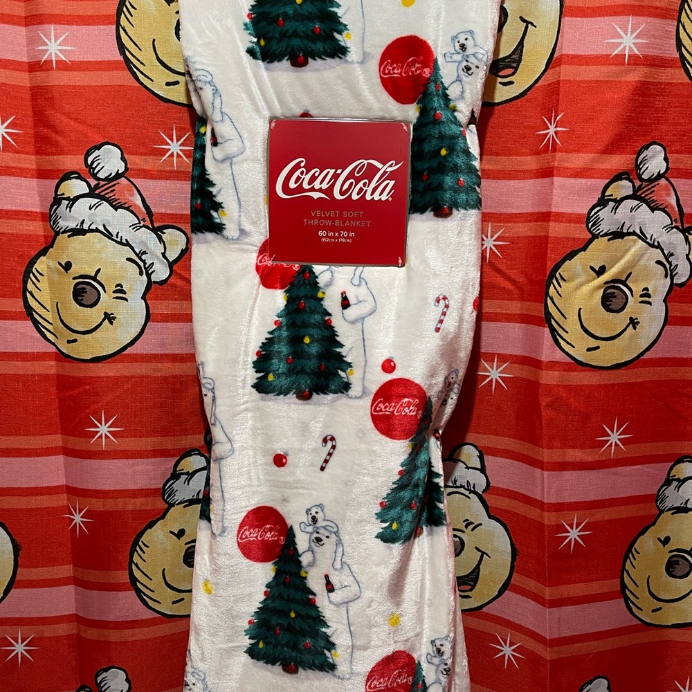 Coca Cola Holiday Throw Blanket - Red, White, Green